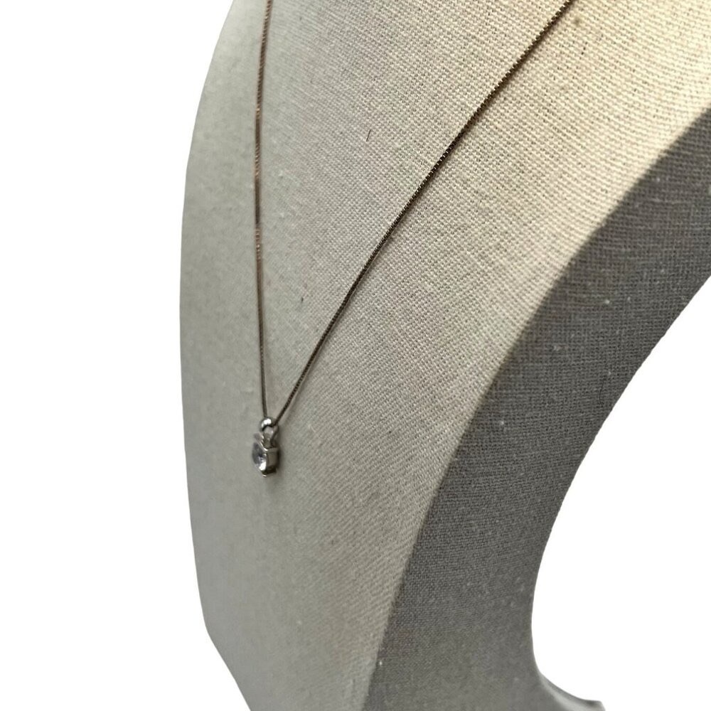 Italian 925 Sterling Necklace With Sterling Cubic Zirconia Solitaire Pendant. - Picture 4 of 10